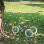 groene Køvapää 2-in-1 loopfiets buiten in het gras gefotografeerd