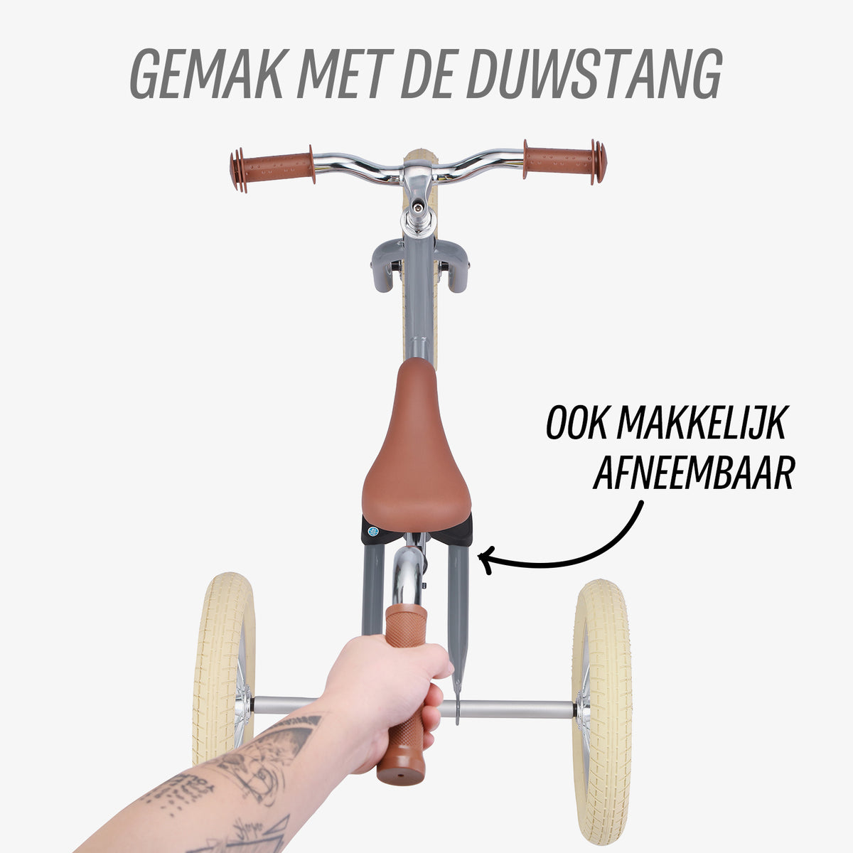 afneembare duwstang bij grijze Køvapää 2-in-1 loopfiets grijs 